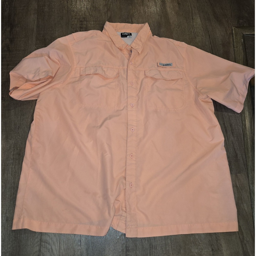 Habit Shirt Mens XXL Peach Orange Outdoor Fishing Pockets Button Up Adult